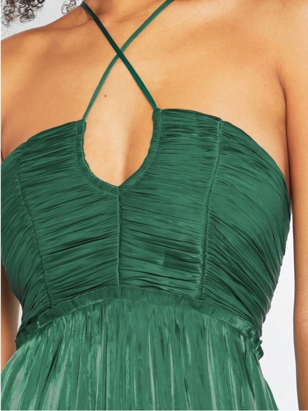 O. P. T. East Midi Dress Green Ruched Tie Front Halter Size Small - Picture 6 of 13